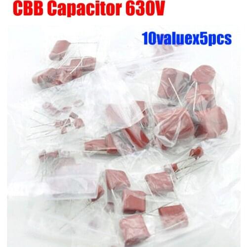 10valuesx5pcs=50pcs 630V CBB Capacitor Assorted Kit 103 104 334 105 etc