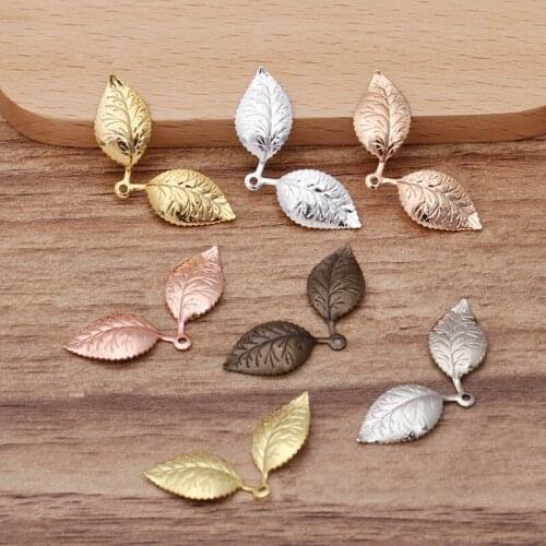 100 PCS 13*32mm Metal Brass Material 7 Colors Plated Filigree Leaf Pendant Charm For Jewelry Making