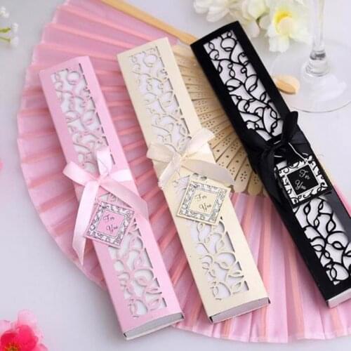 100pcs/lot Personalized Luxurious Silk Fold hand Fan in Elegant Laser-Cut Gift Box +Party Favors/wedding Gifts LX6019