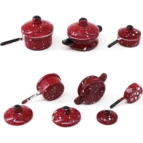 3Pcs 1/12 Dollhouse Mini Cute Kitchen Accessories Red Pots Model Toys Ornaments