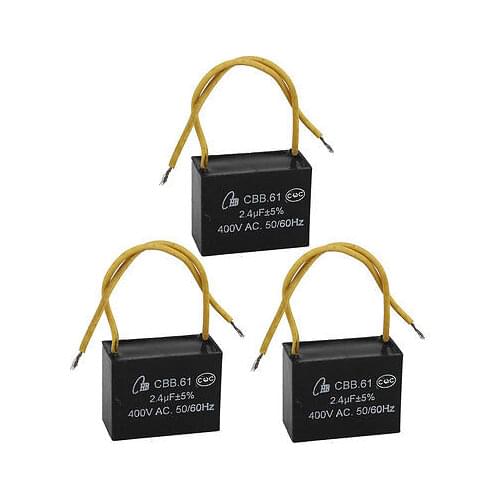3 Pcs 2.4UF 400VAC 50/60Hz 2 Wire Fan Capacitor CBB61 Black