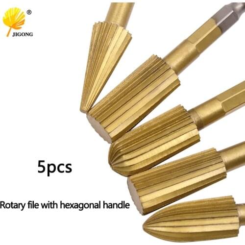 5pcs hex handle high speed steel woodworking rotary file special-shaped file electric grinding head 6.35mm