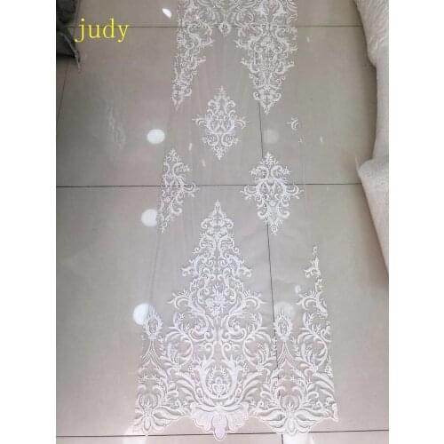 5yards White embroidery lace sequined beads fashionable European and American style fabric used for wedding dress design