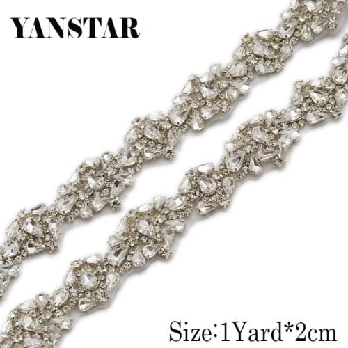 5 YARDS Rhinestones Trimming For Wedding Sash DIY 2CM Iron On Silver Bridal Beaded Crystal RhinestoneTrim for Wedding Belt YS957
