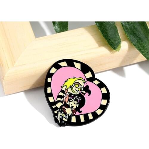 Beetlejuice and Lydia lapel brooch enamel love worm pin used for clothes backpack lapel badge and symbol jewelry gift to friends