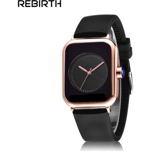 REBIRTH New Fashion Simple Style Women Watch Casual Rectangle Quartz Watch Men Rubber band Analog Wristwatch Relogio Feminino