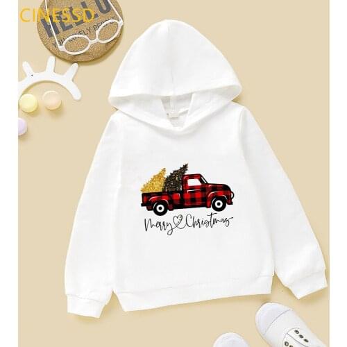 Merry Christmas Snowflake Gliter Tree Truck Print Hoodie Kids Child Sweatshirt Boys Girls Cute Plus Velvet Top With Animal Print