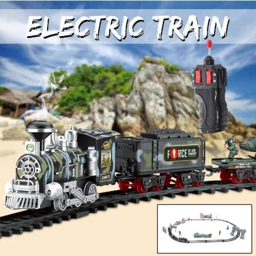 Electric Track Toy Railroad Antistress Funny Gadgets Remote Control Conveyance Car Electric Steam Smoke Train Set Model Toy Gift