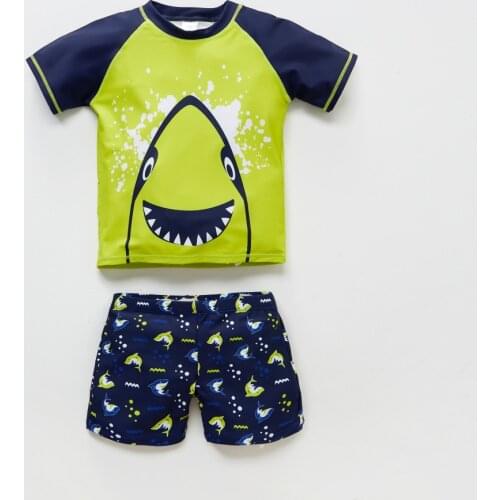 KAVKAS Kids Boy Clothes Set 2 pcs/set Cartoon Printed 1-8 Years Summer Boy Swimsuit Short Sleeve Children Surfing Beach Swimwear