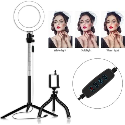20cm/8 Inch LED Selfie Ring Light Studio Photography Fill Ring Light with Tripod Phone Holder for Smartphone Makeup Ringlight