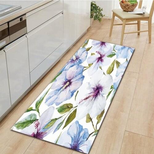 Flowers Pattern Kitchen Mat Entrance Doormat for Living Room Non-Slip Bathroom Bedside Floor Rug Home Decor Soft Washable Carpet