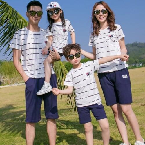 New parent-child summer dress mother and daughter mother-in-law striped pattern cotton casual fashion soft sports suit