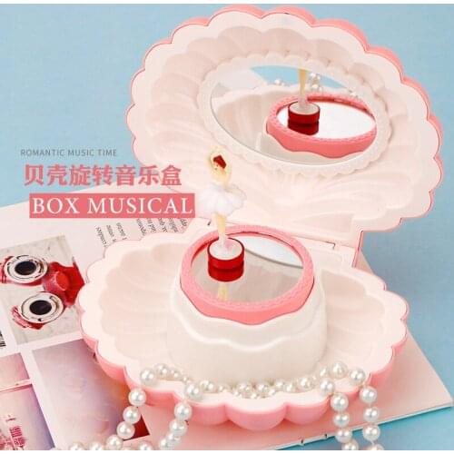 Sweet Creative Shell Music Box Dancing Girl Music Box Child Mirror Jewelry Box Gift