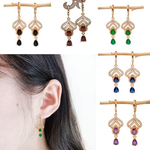 Trendy Dangle Drop Water Drop Earrings Red Green Purple Zirconia Stone For Women Girls Fashion Jewelry Accessories Wedding Gif