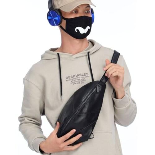 Mens leather chest top layer cowhide multifunctional sports trend single shoulder messenger triangle bag