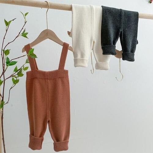 New 2021 Autumn Baby Boys Girls Overalls Pants Pure Color Knit Braces Pants Children Kids Casual Pants Baby Boys Girls Clothing