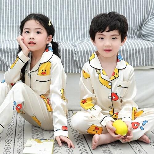 New Kids Baby Boy Girl Silk Satin Pajama Set Clothes Autumn Winter Warm Animal Nightwear Homewear Childrens Pajamas For 8-16Y