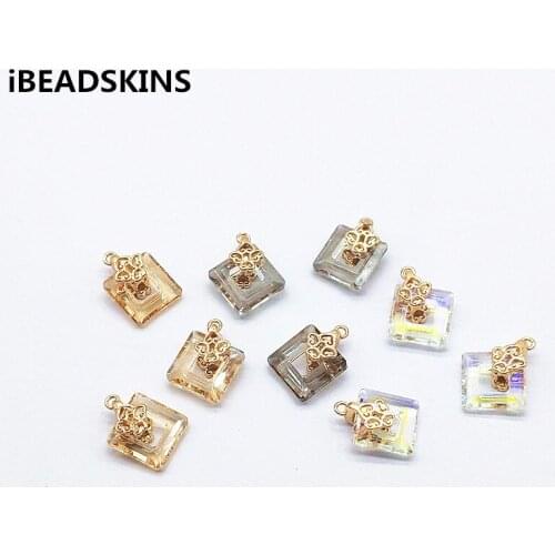 New arrival! 14x10mm 50pcs Copper/glass crystal Square charm charfor Jewelry Earrings DIY parts,Jewelry Findings & Components
