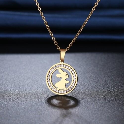 CACANA 316L Stainless Steel Rabbit Necklace NEW Crystal Rhinestone Necklaces For Women Wedding Valentines Day Gifts