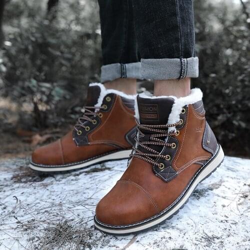 Hot Men Winter Boots Men Warm Outdoor Snow Walking fur boots work shoes Comfy Classic Military boots Men Lace-Up Basic Boots