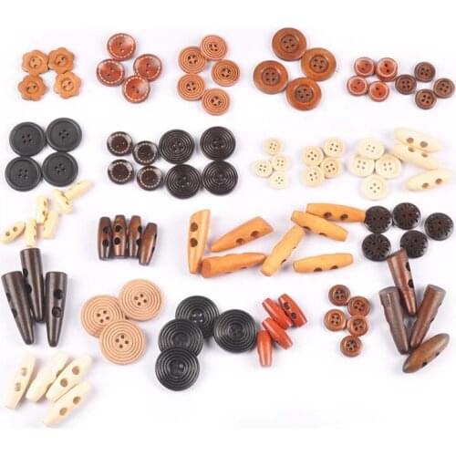 Random Mixed Round/horn Button For Clothing Sewing Supplies Scrapbook Accessories Wooden Buttons Handmade DIY Crafts 20pcs/lot