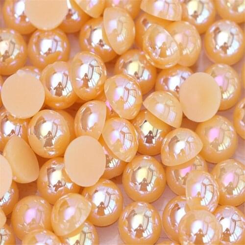 Loose 1.5mm-12mm Orange AB Bling DIY Half Round Flatback Pearl Beads ABS Plastic Imitation Half Pearl Nail Arts Decoration