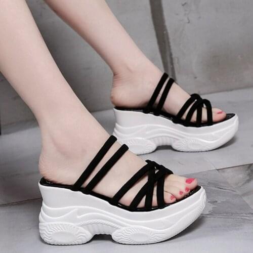 Ladies Comfort Wedge Heel Sandals Summer 2021 Solid Flock High Platform Shoes Women Casual Chunky Gladiator Sandals Mujer