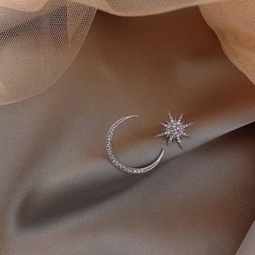 Star and Moon Earrings 925 Silver Earrings Womens Jewelry with Free Shipping K-pop Accessories Different Earrings Women Jewelry