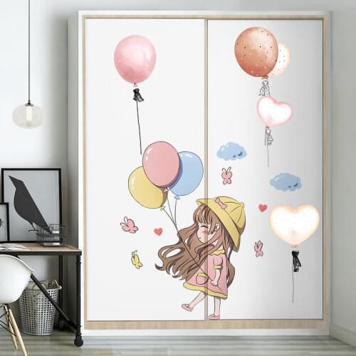 [shijuekongjian] Cartoon Girl Wall Stickers DIY Balloons Mural Decals for Kids Rooms Baby Bedroom Nursery House Decoration