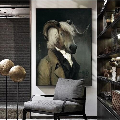 Nordic Retro Goat Canvas Art Posters And Prints Earl of the Goat Canvas Paintings On The Wall Art Picture Wall Decoration Cuadro