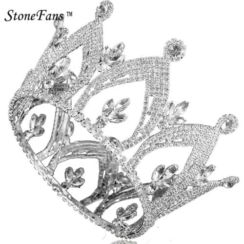 StoneFans King Crown Man Flower Man Party Hair Jewelry Beauty Rhinestone Pageant Round Crown Full Circle Headwear Gift Christmas