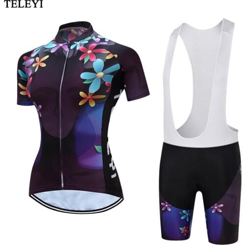 Teleyi Flower Cycling Clothing Women Female Maillot Ciclismo Girls MTB bike Cycling Jersey Bib Shorts set Outdoor Sportswear