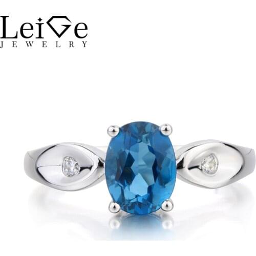 Leige Jewelry London Blue Topaz Ring Topaz Wedding Ring November Birthstone Oval Cut Blue Gemstone 925 Sterling Silver Gifts