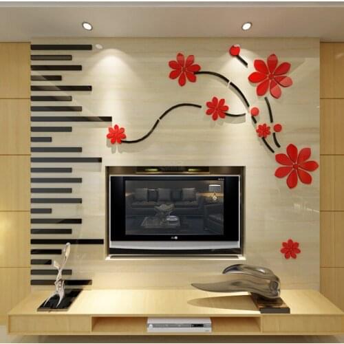 Cherry blossoms Fly Acrylic wall stickers TV backdrop 3d mirror Wall stickers Bedroom Living Room Wall DIY art decor Waterproof