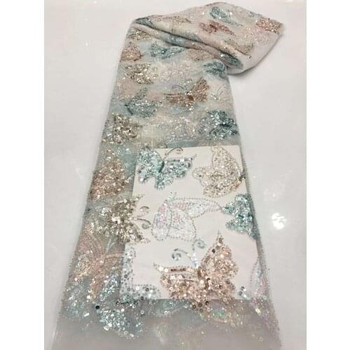 High Quality Lace Fabric Butterfly Bead Tube Sequins Embroidery Designer Sewing Wedding Dresses Skirt Clothes 5 Yards Wholesale