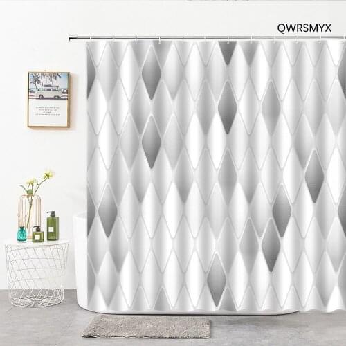 Geometric Shower Curtains Hooks Rings Decorative Rhombus Stitching Pattern Luxury Waterproof Bathroom Curtain Fabric Washable