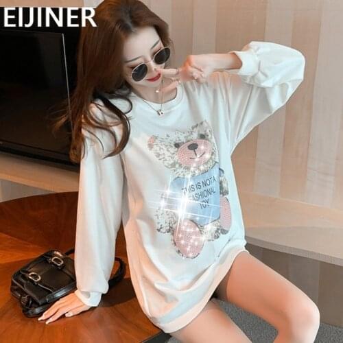 Crewneck Sweatshirt Rhinestone Hoodie Womens 2021 Spring Korean Fashion Plus Size Long Sleeve Harajuku Cartoon Kawaii Crop Top