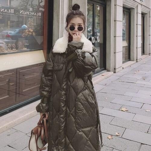 Womens Winter Lingge Down Padded Jacket Long Thick Korean Loose Cotton Solid Color High-quality Windproof Fashion Coat Female