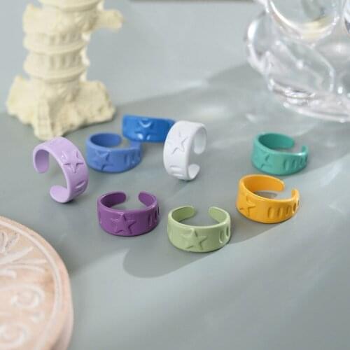 Vintage Colorful Hand Painted Irregular Pentagram Open Rings For Women New Fashion Candy Color Acrylic Geometric Rings Jewelry