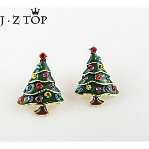 JZTOP Ladies Christmas Tree Stud Earrings For Women Fashion Green Earrings Brinco Jewelry Christmas Gift