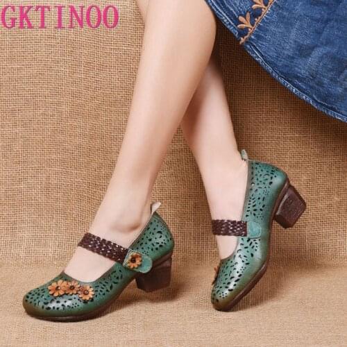 GKTINOO Spring Autumn New Retro Genuine Leather Platform Shoes Womens Pumps High Heel Soft Bottom Shoes Women Designers