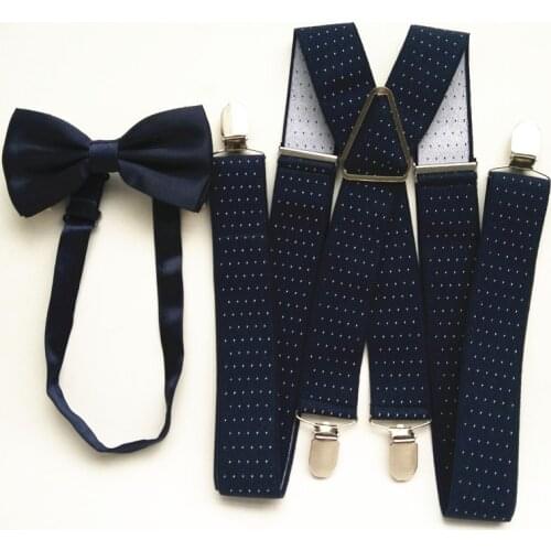 Big Size Dots Print Adult Supenders Bowtie Sets for Women Strong 4 clips Suspender Neck Tie Set for Girls Boys Pants Stays LB066