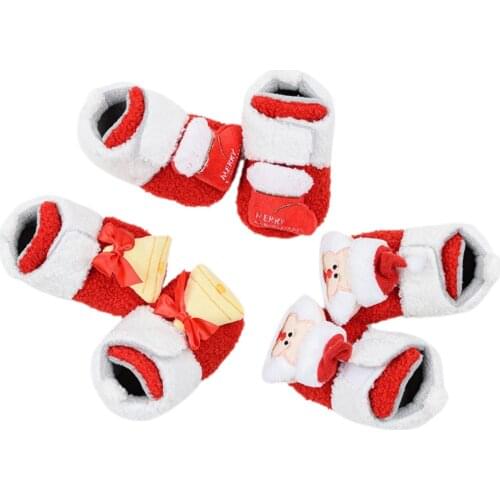 Winter Warm Infant Baby Girls Boys Booties Cartoon Anti-Slip Soft Sole First Walkers Slippers with Cute 3D Doll Christmas Shoes