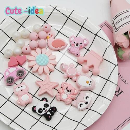 Cute-Idea 1set Animal Silicone Beads Loose Round Teether Necklace Bracelet Chain Chewable Colorful Teething DIY Baby Accessories