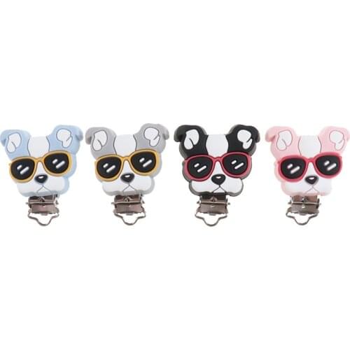 10pcs Bulldog Silicone Teether Clips BPA Free Baby Pacifier Chain Teething Necklace Chewing Holder Accessories Food Grade Dog