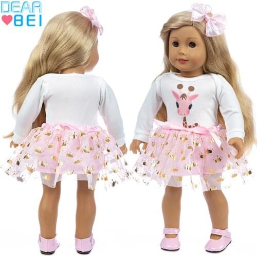 2pcs in 1, New Lovely Unicorn dress in spring Fit For American Girl Doll 18 Inch Doll Clothes , Shoes are not included
