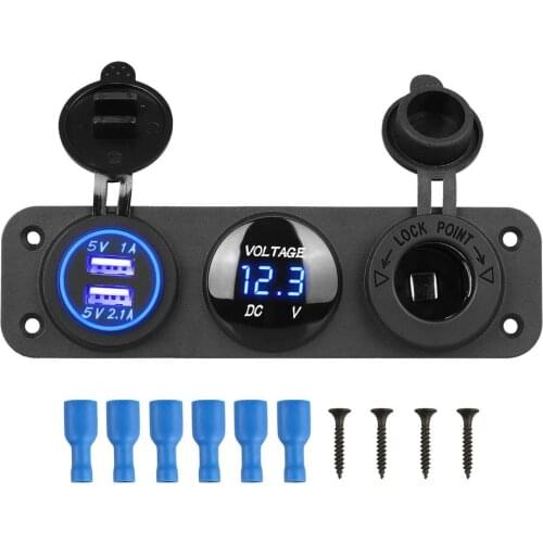 3 In 1 12V Charger Socket Panel Dual USB Car Socket Digital LED Voltmeter And Cigarette Lighter For Truck Car Boat