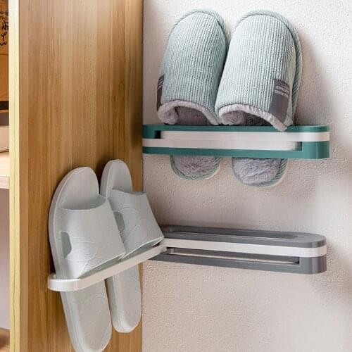 3 in 1 Shoes Rack PP Slipper Hanger Wall Mounted Folding Adhesive Towel Storage Shelf for Home Bathroom