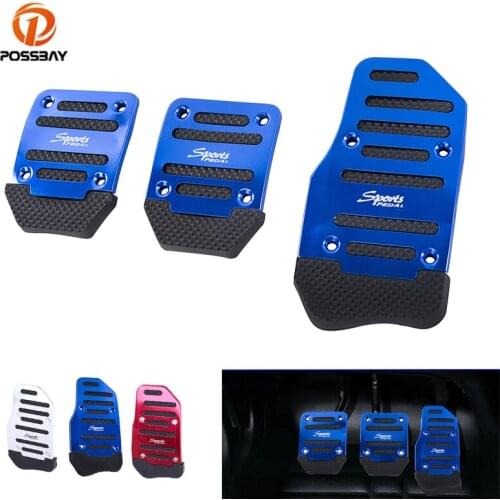 POSSBAY 3 Pcs/set Car Foot Rest Universal Non-Slip Pedal Cover kit Aluminum Car Accelerator Brake Pedals Black Silver Blue