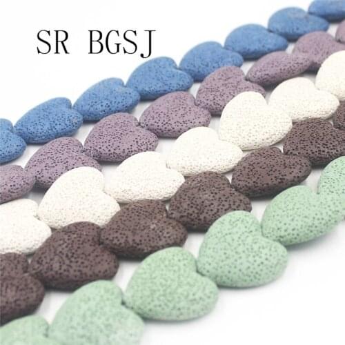Free Shipping 27mm Many Colors Flat Heart Beads Volcanic Rock Lava Large Beads 15inch
